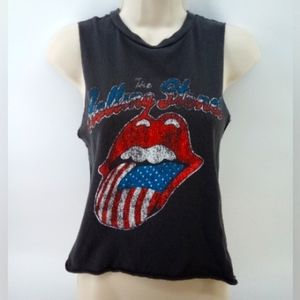 The Rolling Stones Graphic Band Tee Crop Top XS 100% Cotton Dark Gray Tongue USA